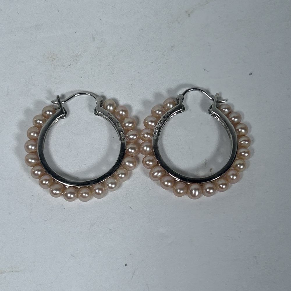 IPS Imperial Pearl Sterling Silver 925 Freshwater Cultured Pearl Hoop Earrings